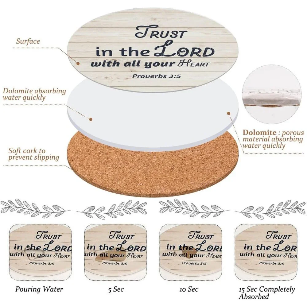 Ceramic Coasters with Bible Verses, Christian Coasters Set of 8 with Holder, Abs